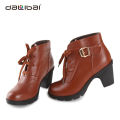 ladies leather high heel thick rubber sole safety boots shoes